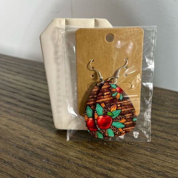 2/$10 ⭐️ 3/$12 | Wooden Teardrop Apple Earrings - Picture 2 of 5